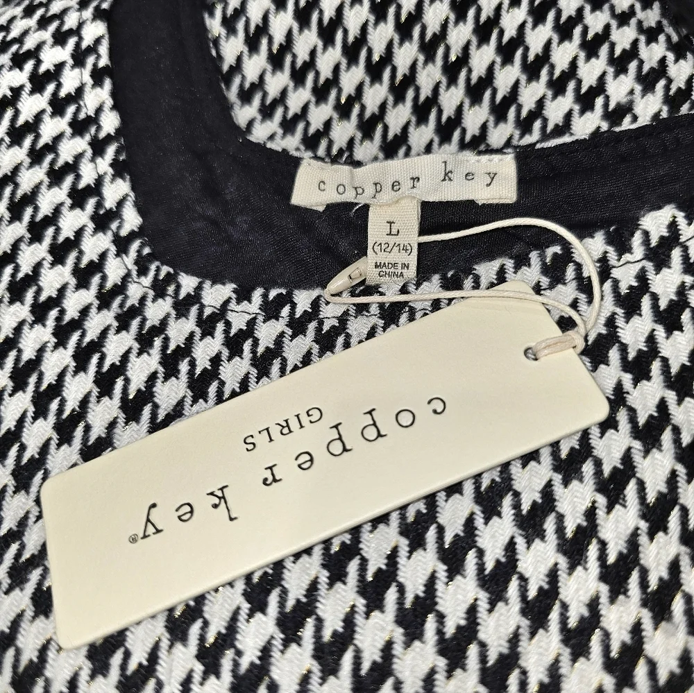 NWT  Copper Key Black and White Houndstooth Midi Dress
